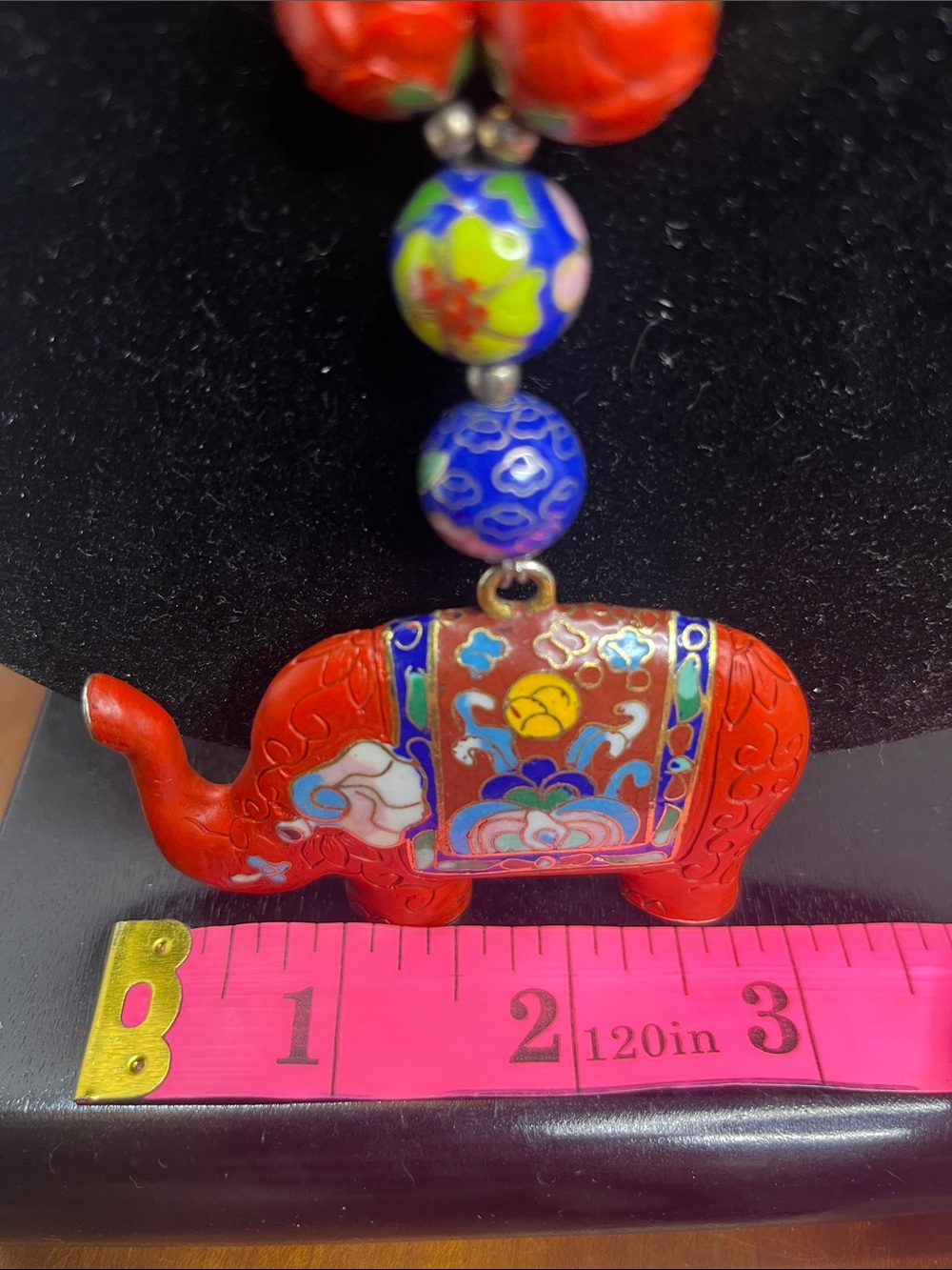 Antique cinnabar and cloisonné Elephant Pendant Beaded Necklace - Women Jewelry - Picture 2 of 10
